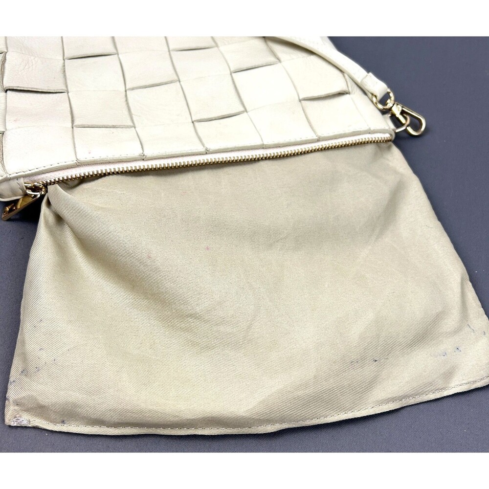 Anna Paola Italian Leather Woven Crossbody Purse Cream 11 X 7.5 - Picture 5 of 15